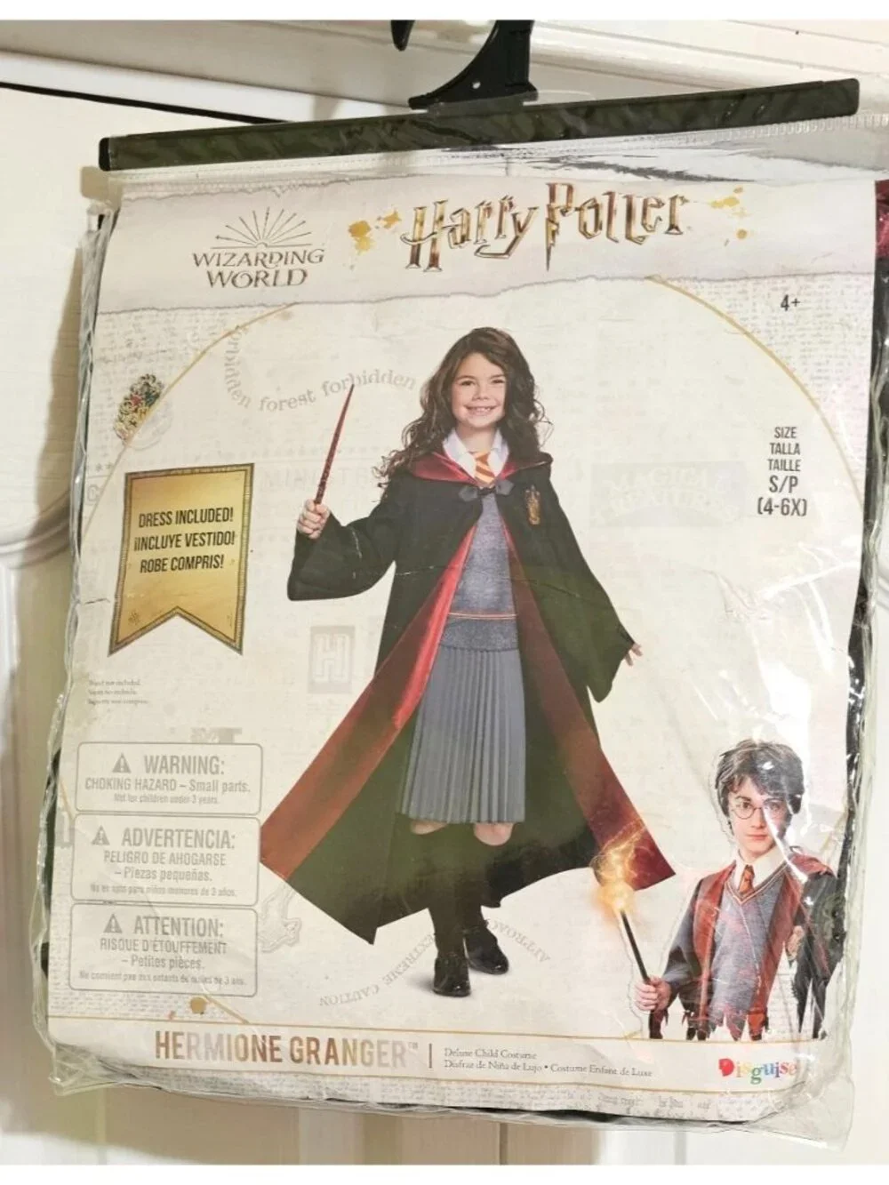 Harry Potter Hermione Girls Deluxe Costume 4-6X Dress Robe Wand Sorting Hat Kids